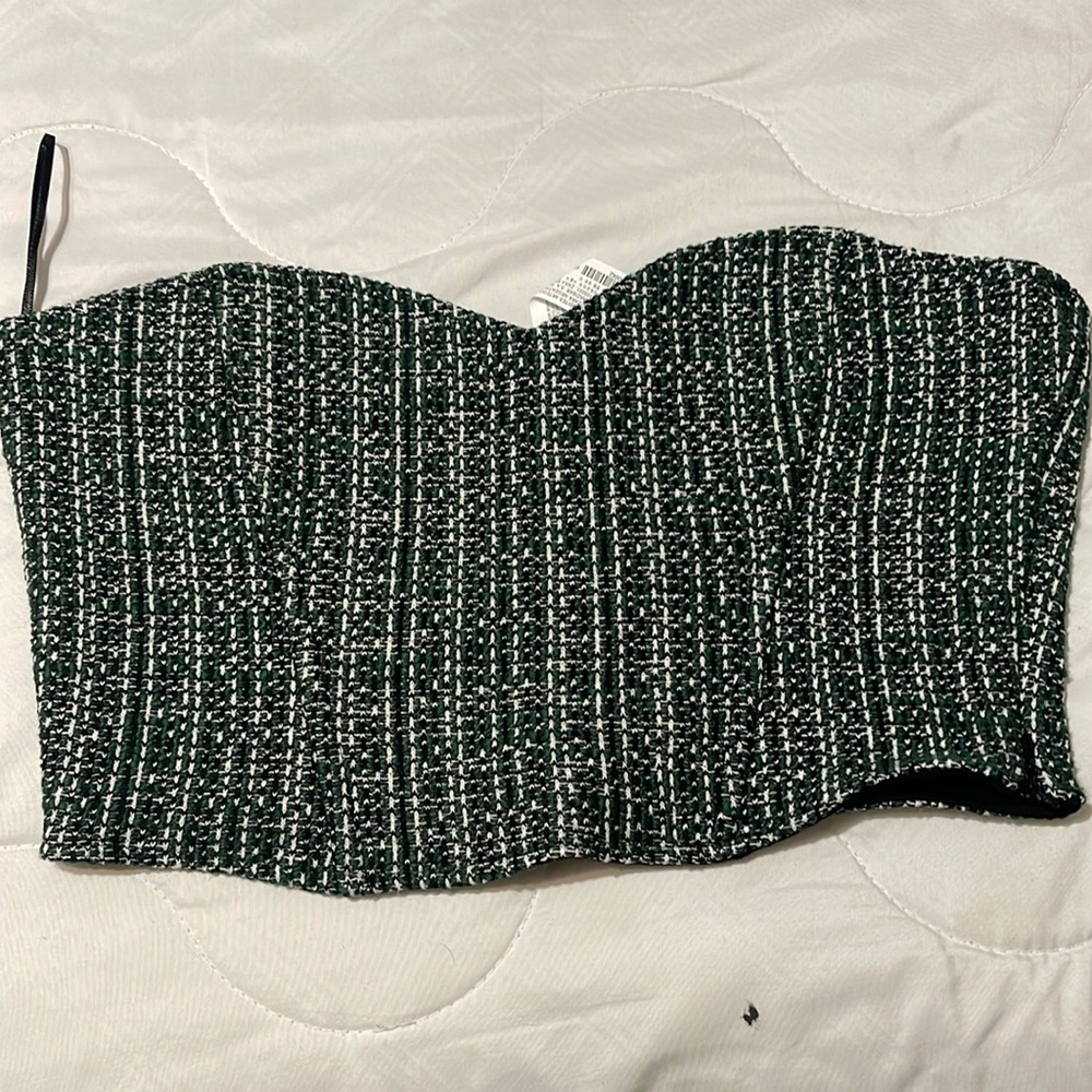 Zara tweed corset top with a sweetheart neckline